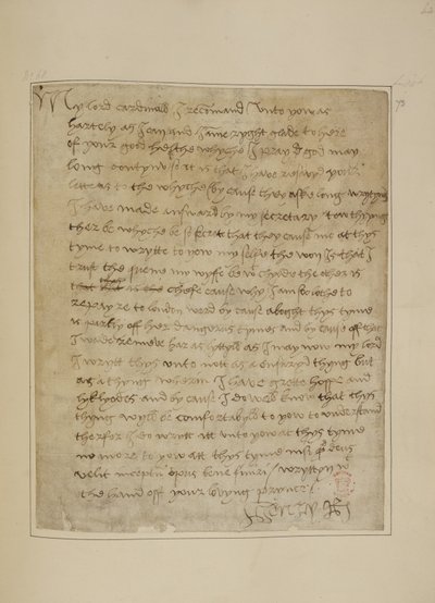 科顿 MS Vespasian F iii fol.73 1518 年 6 月亨利八世写给托马斯-沃尔西的信（纸张上的钢笔和墨水） 作者 未知艺术家