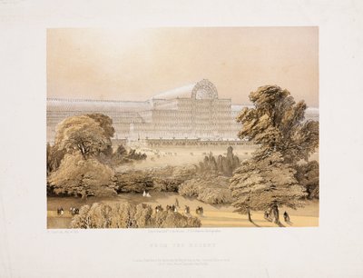 水晶宫，大展后 从玫瑰园看水晶宫，约 1855 年 作者 未知艺术家