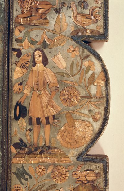 来自镜框 c.1670 的稻草镶嵌细节 作者 不明
