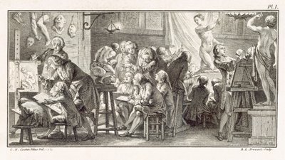 绘画课，M. de Lande 的《科学词典》中的插图，c.1770（石版画） 作者 不明