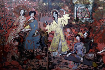 Fine Arts Museum, Museum, Woman, Lacquer on wood, Central, south, north spring by Nguyen Gia Tri, Detail, Ho Chi Minh City, Vietnam, 2018 (photo) 作者 不明