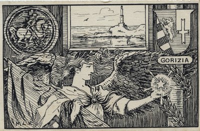第一次世界大战（1914-1918 年）：戈里齐亚加入意大利的意大利爱国明信片 作者 未知艺术家