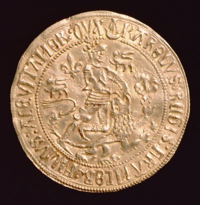 法国查尔斯的金堡，阿基坦公爵（1433-77）（正面）显示公爵与狮子摔跤，在波尔多被击中 作者 不明
