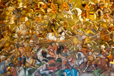 壁画；Chaldiran或Chaldiran对奥斯曼苏丹塞利姆一世的战斗；1514年；Chehel Sotoun；四十柱宫；伊斯法罕；伊朗；亚洲 作者 不明