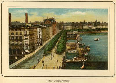 德国，汉堡，Alter Jungfernstieg，阿尔斯特湖附近，插图选自："约 1890 年由 C. Schneider 在柏林出版（石版画）。 作者 未知艺术家