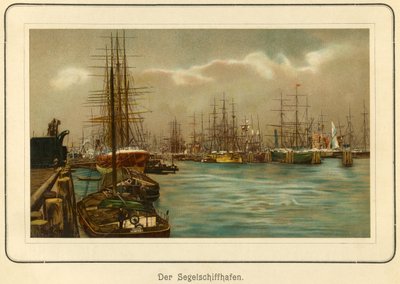 德国，汉堡，帆船港口，石版画，选自 ："Ansichten-Album Hamburg"（汉堡风景），C. Schneider 出版，柏林 NW.，约 1890 年（石版画） 作者 未知艺术家