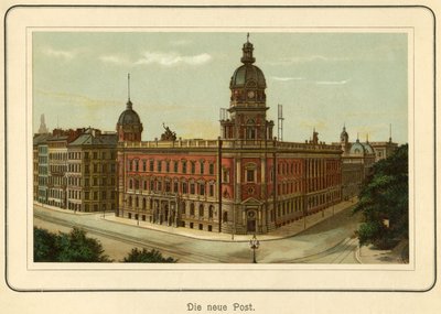 德国，汉堡，邮局新大楼，插图选自 ："Ansichten-Album Hamburg"（汉堡风景），C. Schneider 出版，柏林 NW，约 1890 年（石版画） 作者 未知艺术家