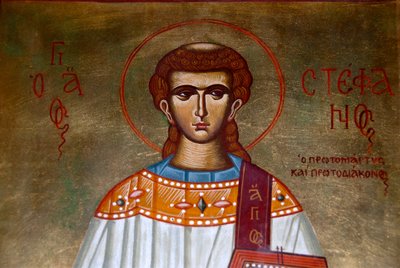 希腊东正教；Agios Stefanos教堂中的圣斯特凡诺斯图标；莱斯沃斯；爱琴海；希腊；欧洲 作者 不明