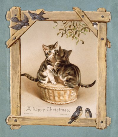 “小猫们说圣诞快乐”（chromolitho） 作者 未知艺术家