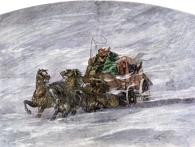 西部移民和征服史：美国拓荒者。暴风雪中草地上的勤劳 作者 未知艺术家