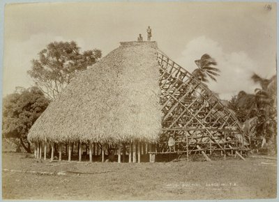萨摩亚的房屋建筑，约 1875 年（棕褐色照片） 作者 不明
