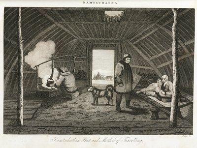 堪察加小屋（俄罗斯远东半岛）和运输雪橇，大约 1810 年 作者 不明