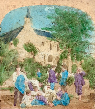 在私立学校，孩子们在操场上玩耍 作者 未知艺术家