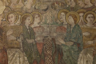 内部的。 北渡。 祭坛 (Altar de las pinturas murales)。 来自主教堂的原件。 壁画（壁画？）。 细节。 14 世纪末。 作者 不明