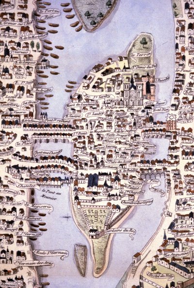 城市岛屿地图，巴黎，约 1540 年（雕刻） 作者 未知艺术家