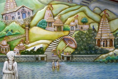 贾拉拉姆-普拉斯纳印度教寺庙，莱斯特。描绘Jalarambapa生活的艺术品。英国 作者 不明