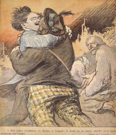 Jean Longuet（1876-1938 年），法国《人道报》记者。一战结束时他对德国的和解态度的漫画。 作者 未知艺术家