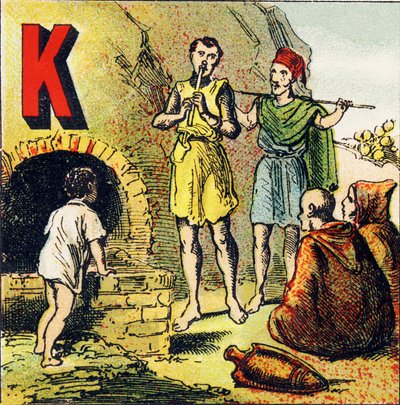 K：卡比利亚。卡比利亚是一个位于非洲的国家。它是由Kabyles居住的--取自Alphabet geographique的雕版画。Guerin-Muller et Cie, editeurs, Paris 作者 不明