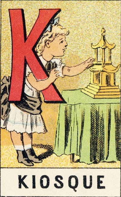 K：Kiosk - 从 ABCD des petits filles 雕刻。 Pellerin & Cie，印刷出版商，Epinal，约 1890 年。意甲。尺寸：19 x 13.5 厘米。 作者 不明