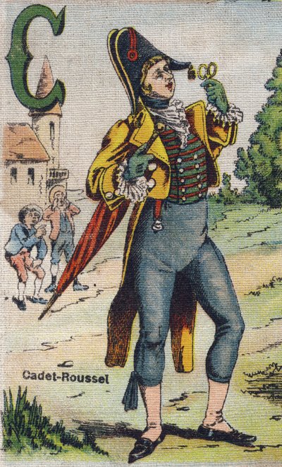 C字母：Cadet Roussel .Drolatic专辑.专辑中的第4个系列--画布上的溴化物。组织上的彩色石版画。影像马塞尔-瓦涅，贾维尔-南希，20世纪初。规格：25x17,5cm 作者 不明