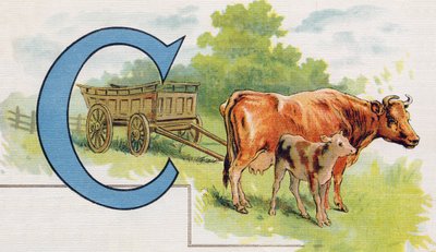 字母C：马车。雕刻在 "ABC L
