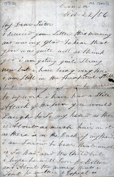 在克里米亚的一名士兵给他妹妹的信，1856年2月22日 作者 Unbekannt