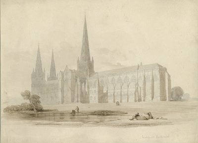 利奇菲尔德大教堂（Lichfield Cathedral）-东南视图：绘画和绘画，[[第19分] 作者 不明