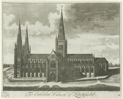 利奇菲尔德大教堂（Lichfield Cathedral）-南视图：版画，[[18分] 作者 不明