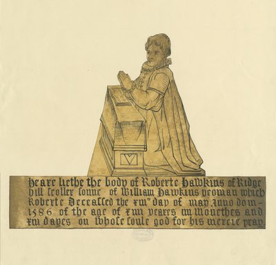 马德利教堂（Madeley Church）-罗伯特·霍金斯纪念碑（Robert Hawkins）：水彩和水墨画，未完成[？19分] 作者 不明