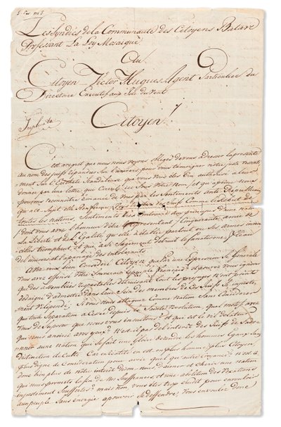 1798年9月8日给库拉索岛向风群岛行政指南特别代理人Victor Hugues签名的手稿“ Jb d Castro”和“ David Cohen Henriq”（纸本） 作者 不明