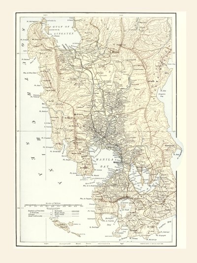 菲律宾马尼拉的地图和1898年美西战争期间的战争地点。 作者 不明