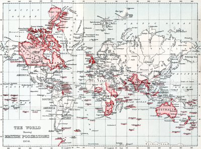 显示1904年英国属地的世界地图。 作者 不明