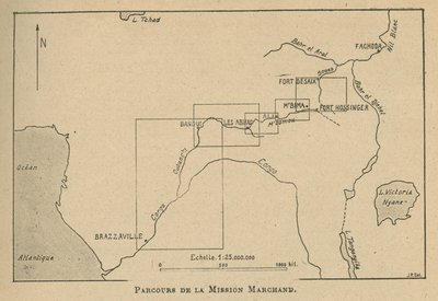 显示 1898 年马尔尚使命路线的地图（石版画） 作者 不明
