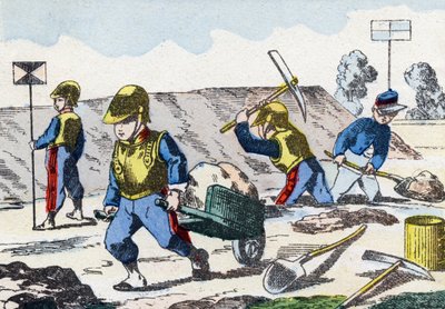 未成年人。 刻在“幼稚的军事字母表”中。 Pont-a-Mousson 的图像，大约 1890 年。20 页。 尺寸：28.5x21cm 作者 不明