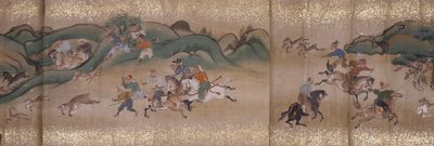 狩猎猴子（墨水、颜色、纸张） 作者 未知艺术家