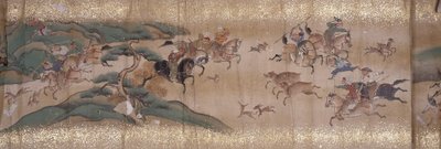 狩猎猴子（墨水、颜色、纸张） 作者 未知艺术家