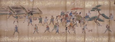 猴子狩猎（水墨、色彩、纸张） 作者 未知艺术家