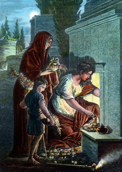 Mourners making sacrifices at the tomb of their beloved dead at the catacomb area at Rome, Italy   1467184   zh       chinese Successfully Translated  Original: Add MS 41623 A herbal, Belluno (ink & colour on vellum) Translat: Add MS 41623 