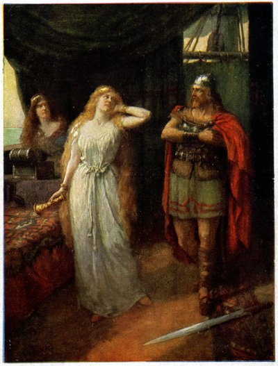 音乐。 歌剧。 特里斯坦和伊索尔德。 Ferdinand Leeke 为歌剧《特里斯坦与伊索尔德》绘制的插图，作者：理查德·瓦格纳 (Richard Wagner)（1865 年），德国，约 1910 年（明信片） 作者 未知艺术家