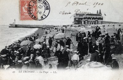诺曼底，滨海塞纳河（76），特雷波：海滩上的度假者人群和背景中的赌场 - 明信片日期为1904年 作者 未知艺术家