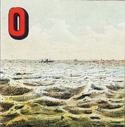 奥：海洋。 无边无际的水环绕着地球。 海洋的水是咸的； 人不能喝它 - 从 Alphabet geographique 雕刻。 Guerin-Muller et Cie，编辑，巴黎 作者 不明
