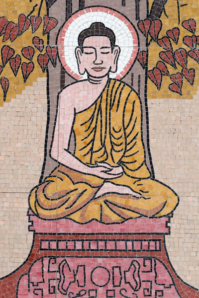王女佛塔，壁画，佛陀的生活，释迦牟尼佛在菩提树下坐禅的姿势，越南归仁，2019年（照片）。 作者 不明