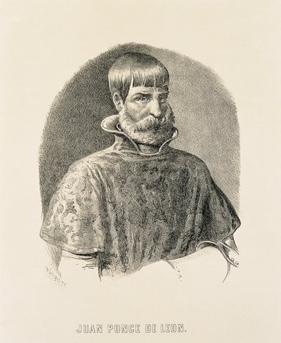 庞塞-德莱昂，胡安（1460-1521 年）。波多黎各的西班牙征服者（1508 年）和佛罗里达的发现者（1502 年）（雕刻） 作者 未知艺术家
