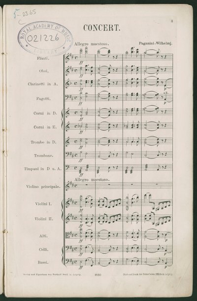 帕格尼尼第一小提琴协奏曲，作品 6 作者 未知艺术家