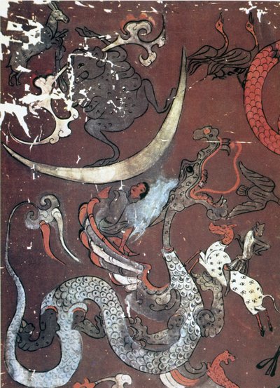 月亮和龙的绘画，中国，公元前 1 世纪初 作者 不明