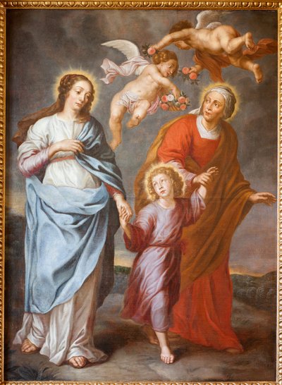 教区教堂（Parochiale kerk Sint-Dionysius van Lede）。内部。北过道。祭坛。绘画。神圣家族。 作者 未知艺术家