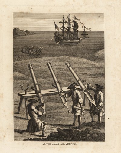 Pierriers firing stones at a ship in a bay 作者 不明