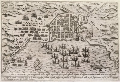 德雷克进攻圣多明各的平面图，约 1595 年（雕刻） 作者 未知艺术家