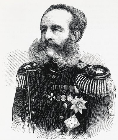 德米特里-伊万诺维奇-斯维亚托波尔克-米尔斯基亲王（1825-1899）的肖像，俄罗斯将军，雕刻品 作者 未知艺术家