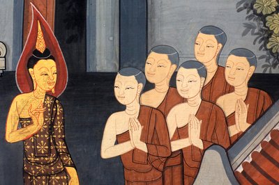 拉玛王子。拉玛三世国王时代的维哈拉内壁壁画细节，描绘了拉玛基安。Wat Pho - Wat Phra Chettuphon.1788.曼谷。泰国 作者 不明